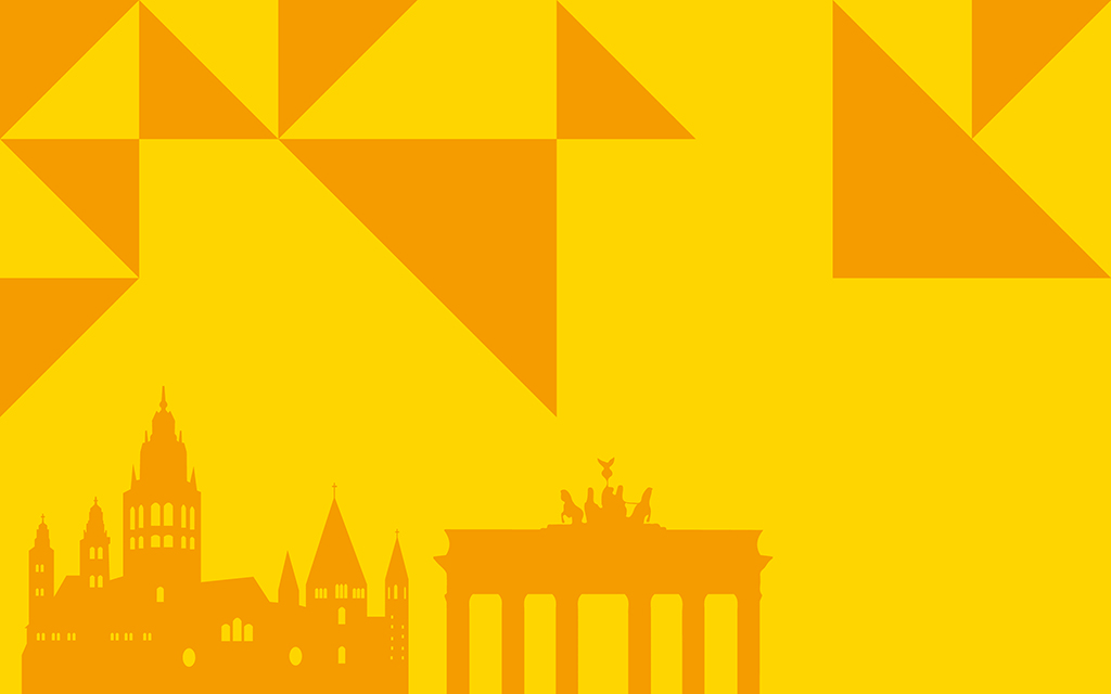 Grafik mit Brandenburger Tor und Mainzer Dom zum Deutschlandticket